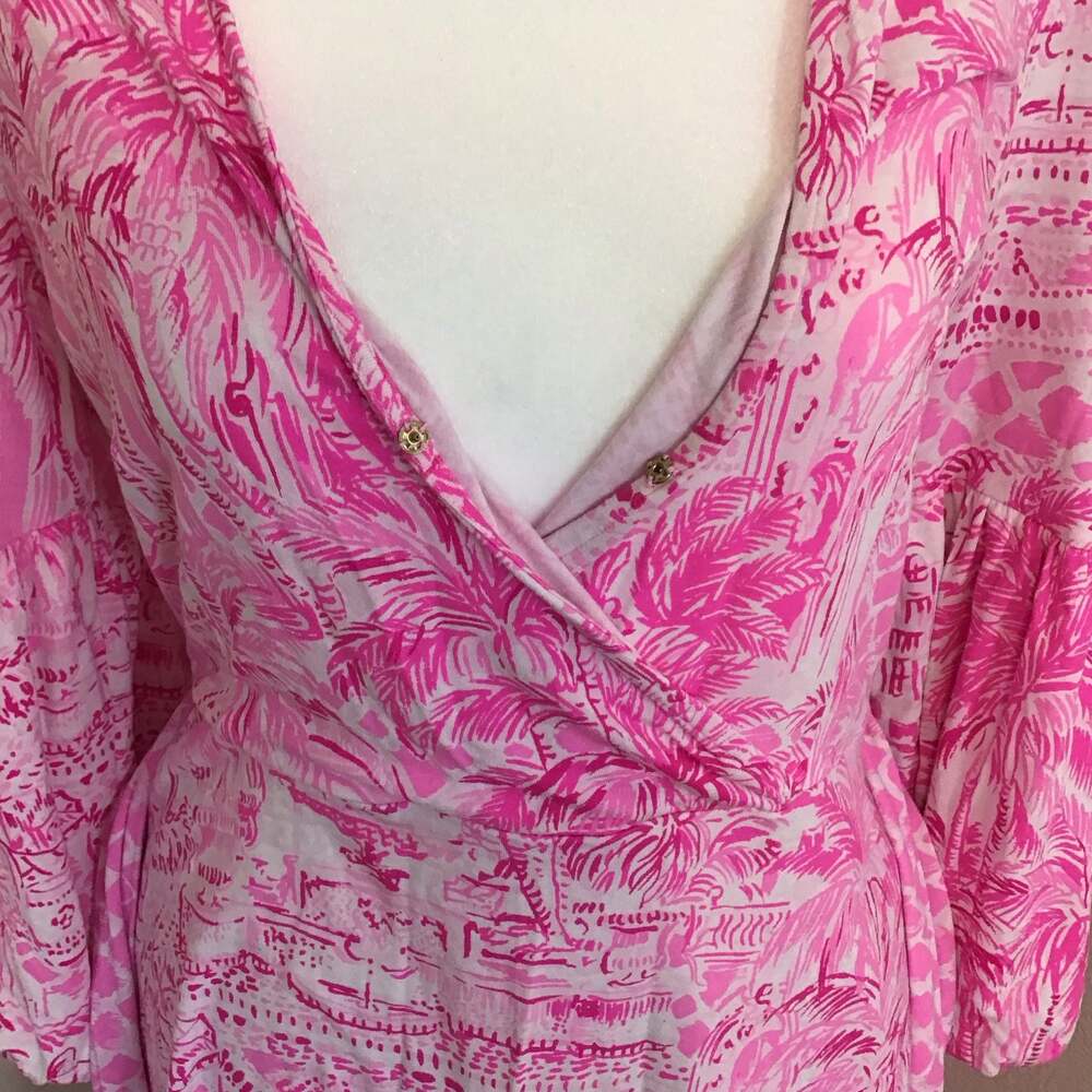Lilly Pulitzer Chace Faux Wrap Dress Pink Blossom Palm Beach Paradise Medium - Picture 6 of 11